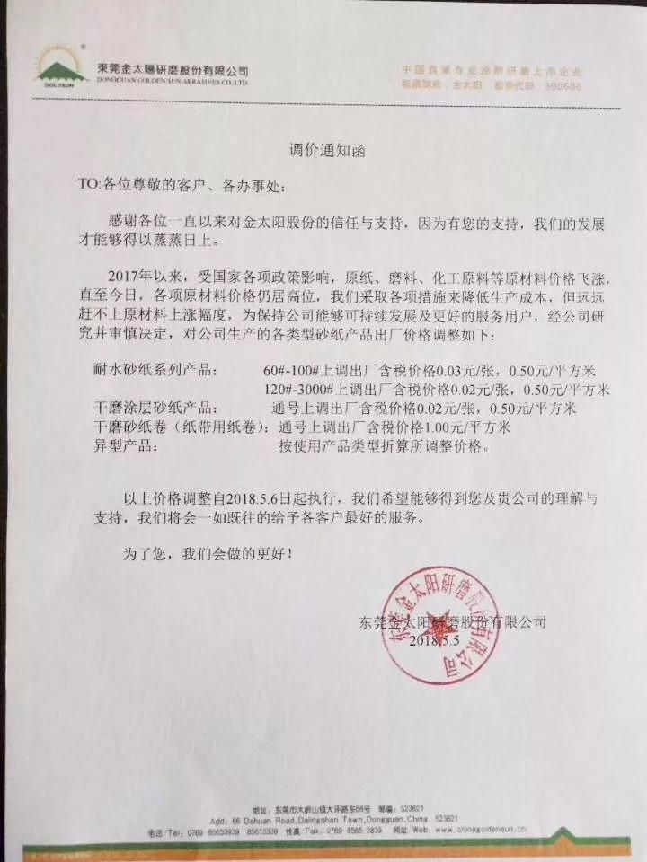 涂附磨具砂纸涨价潮来袭！