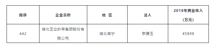 湖北玉立砂带集团入选2019年楚商500强