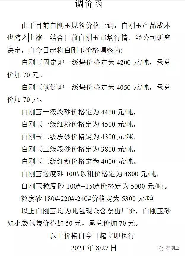 电价上调政策落地！棕刚玉成本再次提高！铝氧粉暴涨！白刚玉涨价！