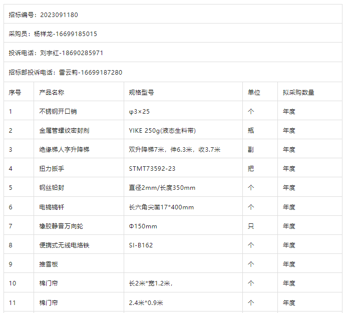 五金土杂招标计划